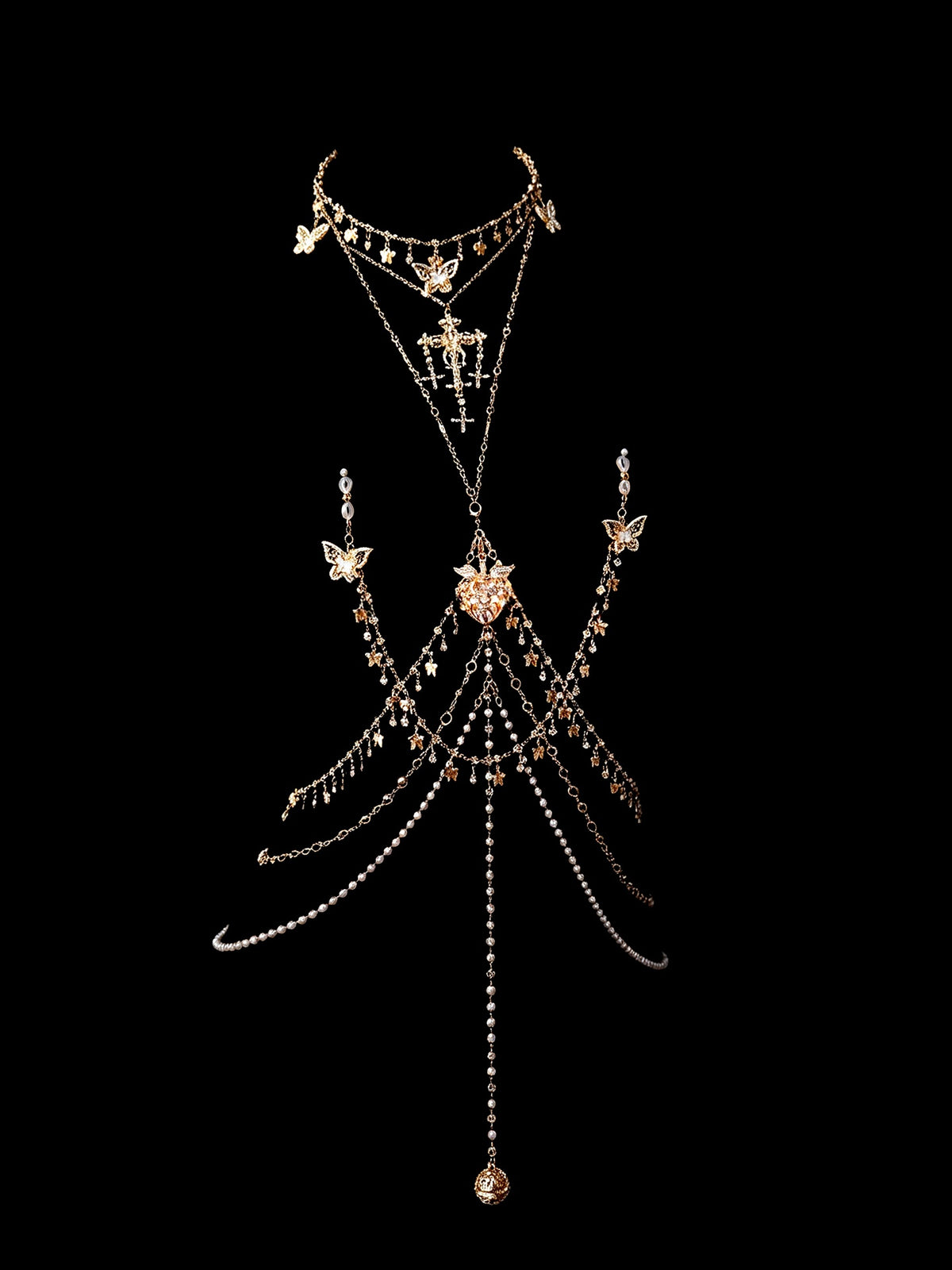 Gothic Glow Choker - Rhinestone with Body Chain | Alt Fashion Collar — view 2