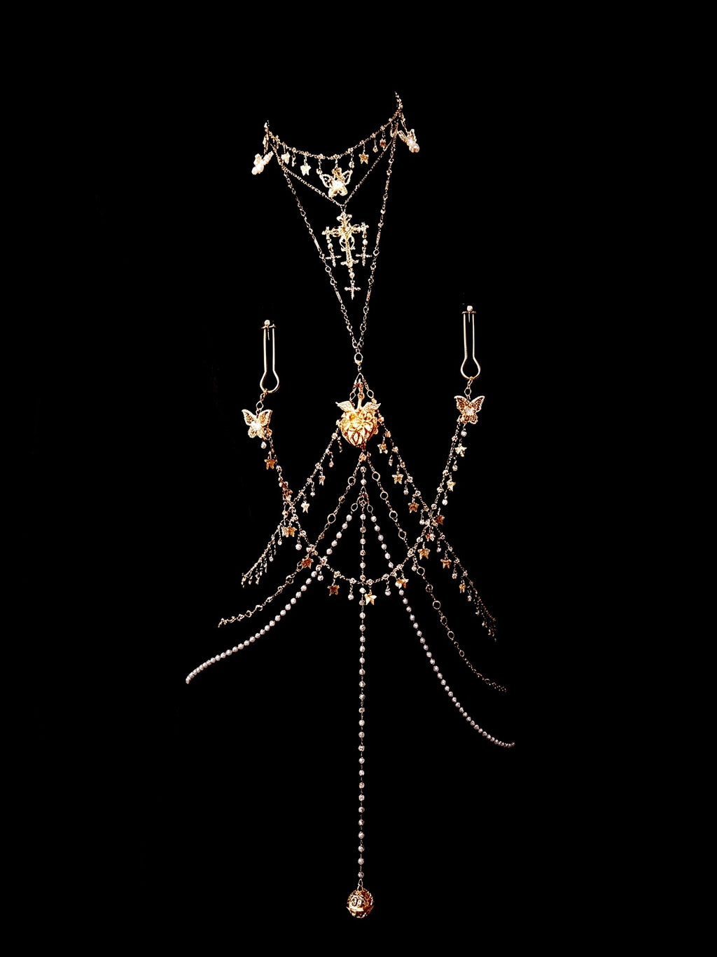 Gothic Glow Choker - Rhinestone with Body Chain | Alt Fashion Collar — view 3
