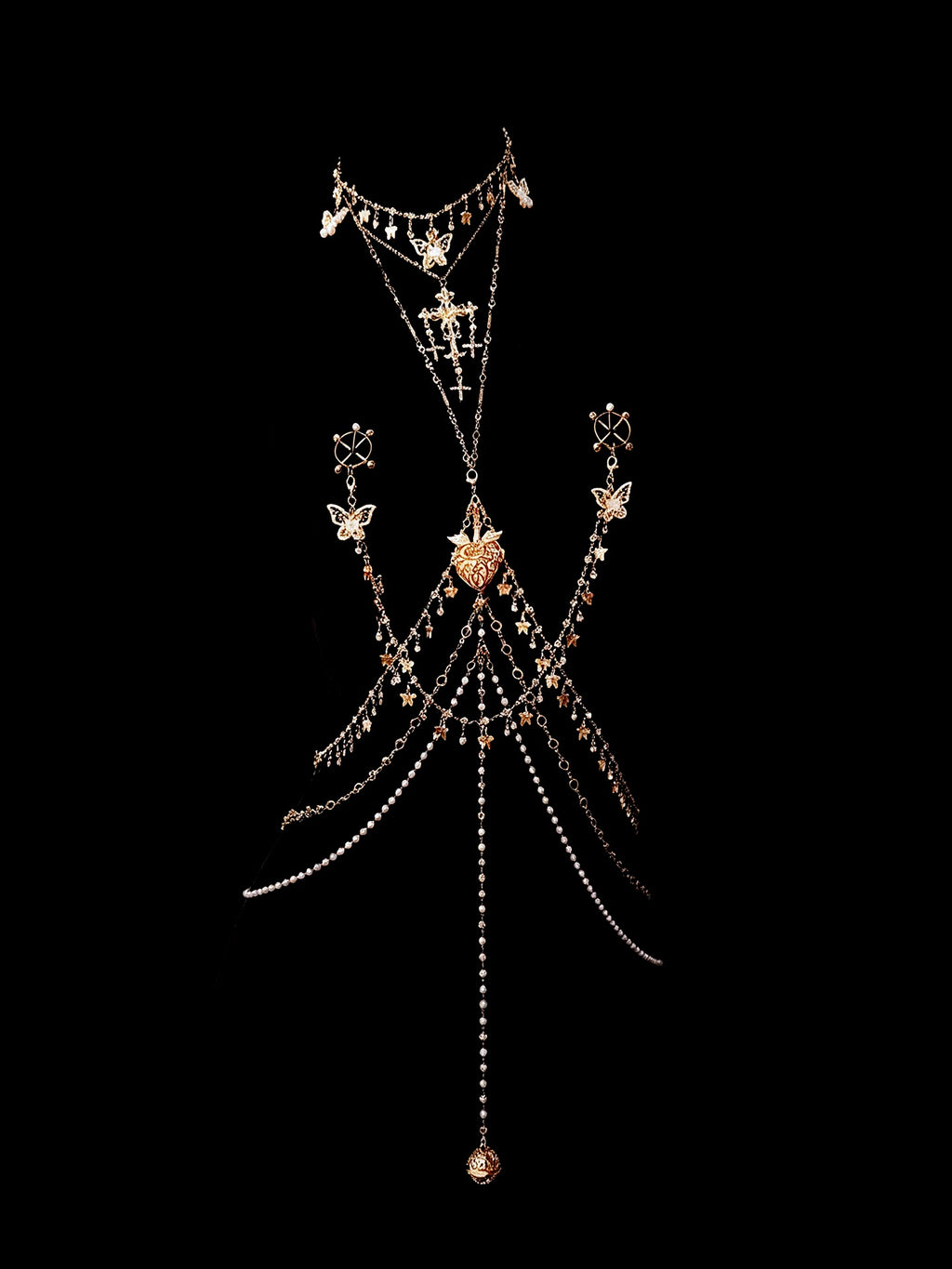 Gothic Glow Choker - Rhinestone with Body Chain | Alt Fashion Collar — view 6