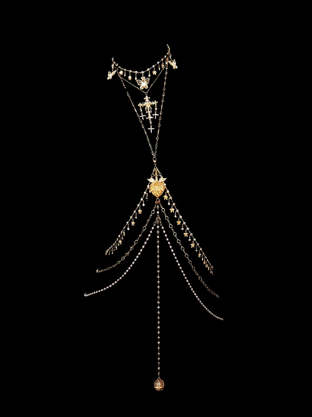 Gothic Glow Choker - Rhinestone with Body Chain | Alt Fashion Collar — view 7
