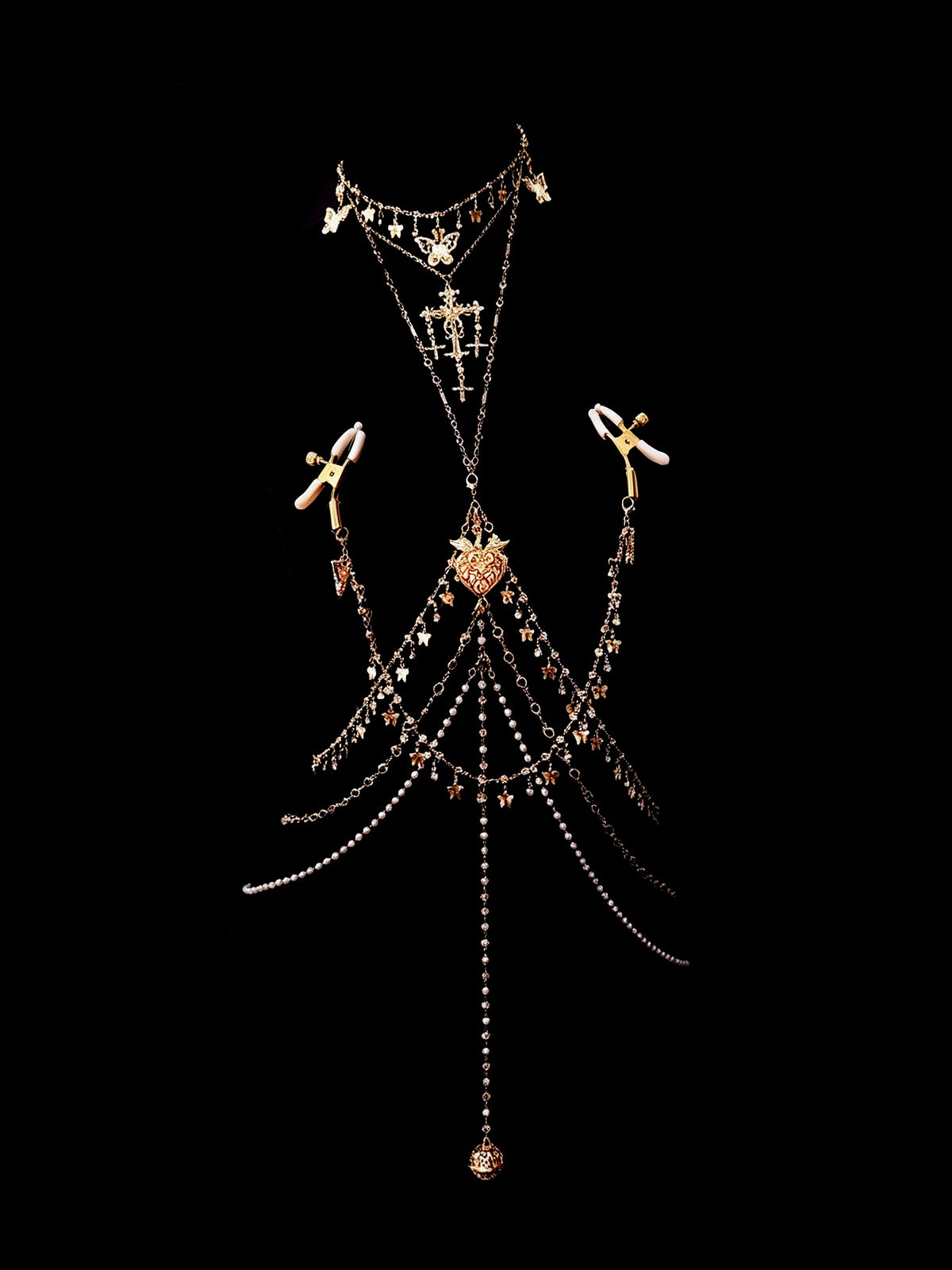 Gothic Glow Choker - Rhinestone with Body Chain | Alt Fashion Collar — view 8