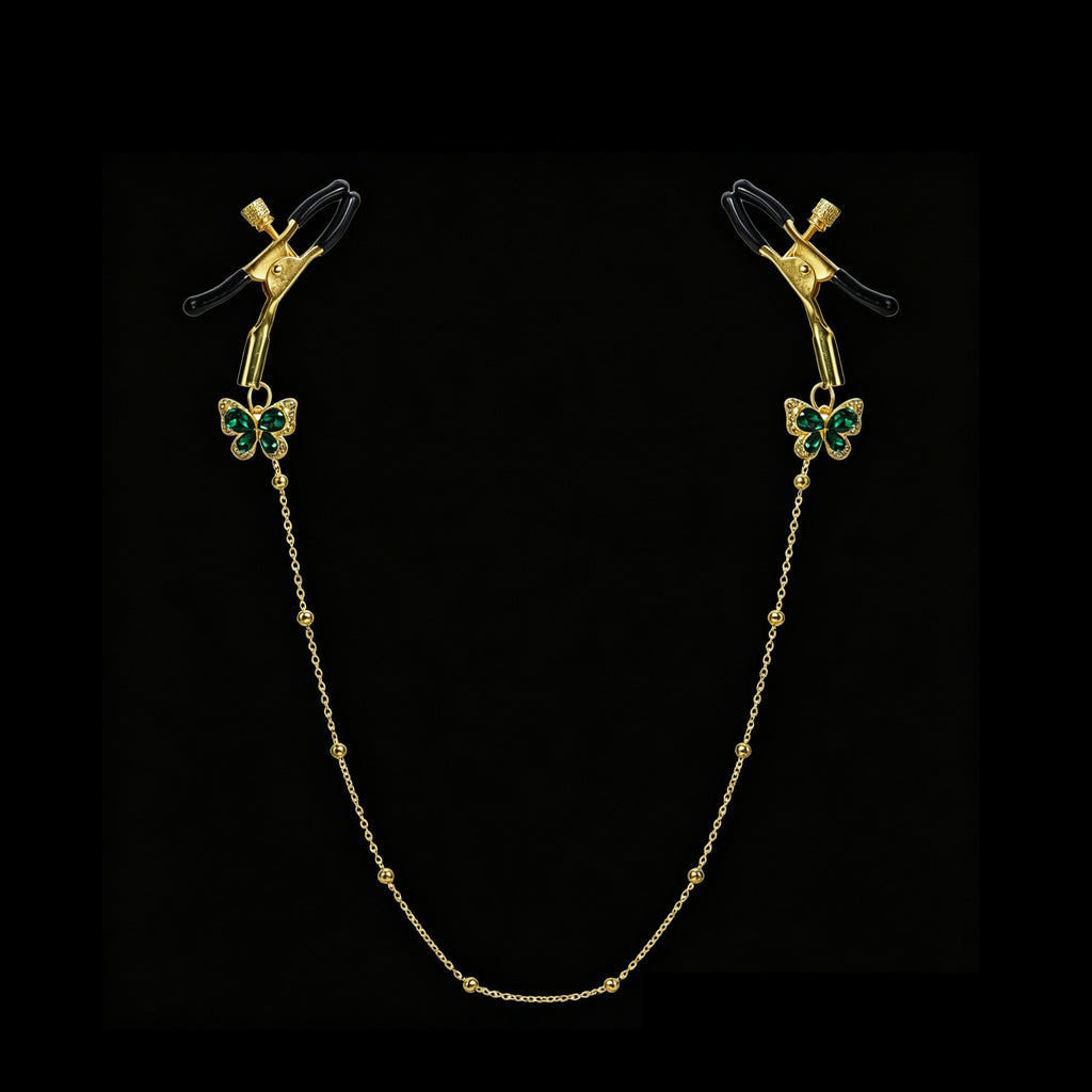 Gothic Green Crystal Butterfly Bell Chain Pendant - Clip Attachment | Blackyyds