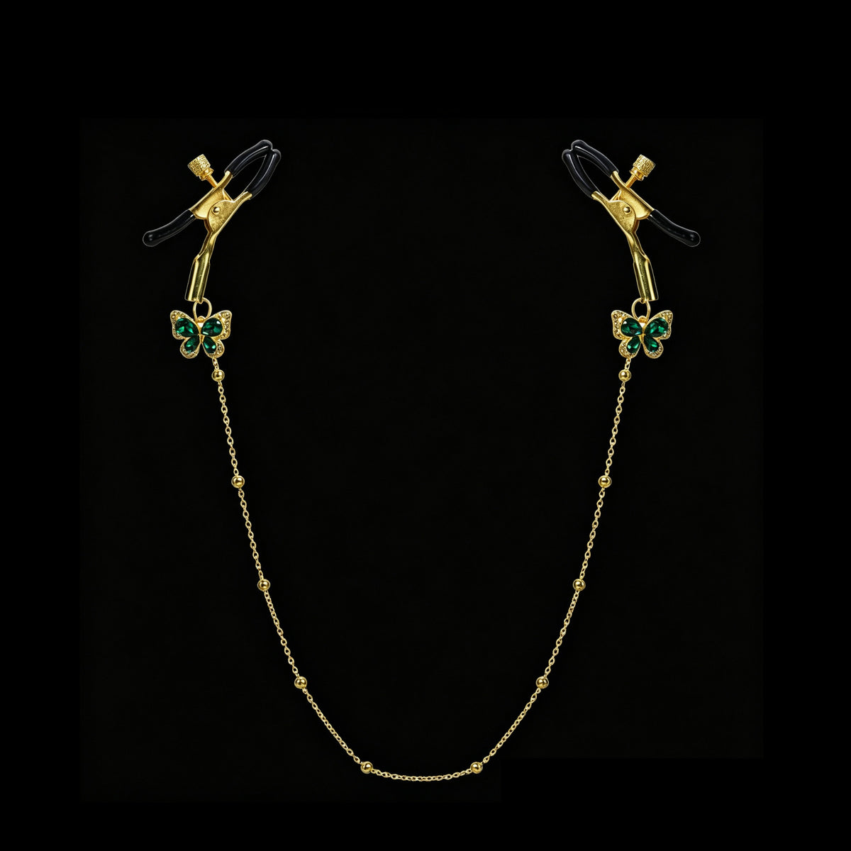 Gothic Green Crystal Butterfly Bell Chain Pendant - Clip Attachment | Blackyyds