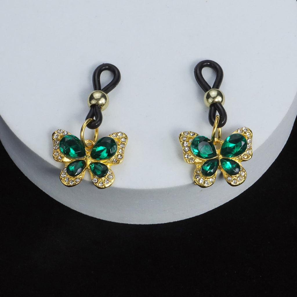 Gothic Green Crystal Butterfly Bell Chain Pendant - Clip Attachment gothic jewelry product view 2 | Blackyyds