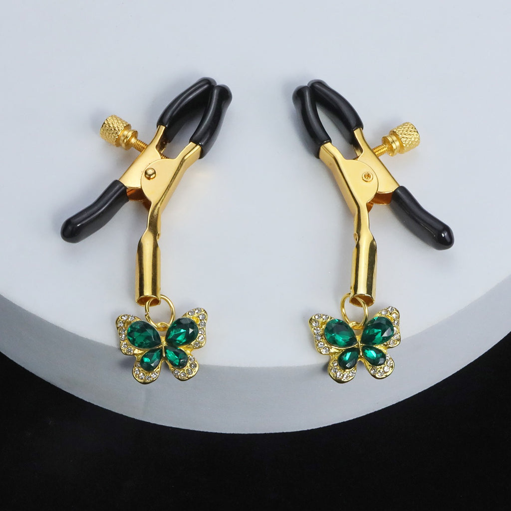 Gothic Green Crystal Butterfly Bell Chain Pendant - Clip Attachment gothic jewelry detail shot | Blackyyds