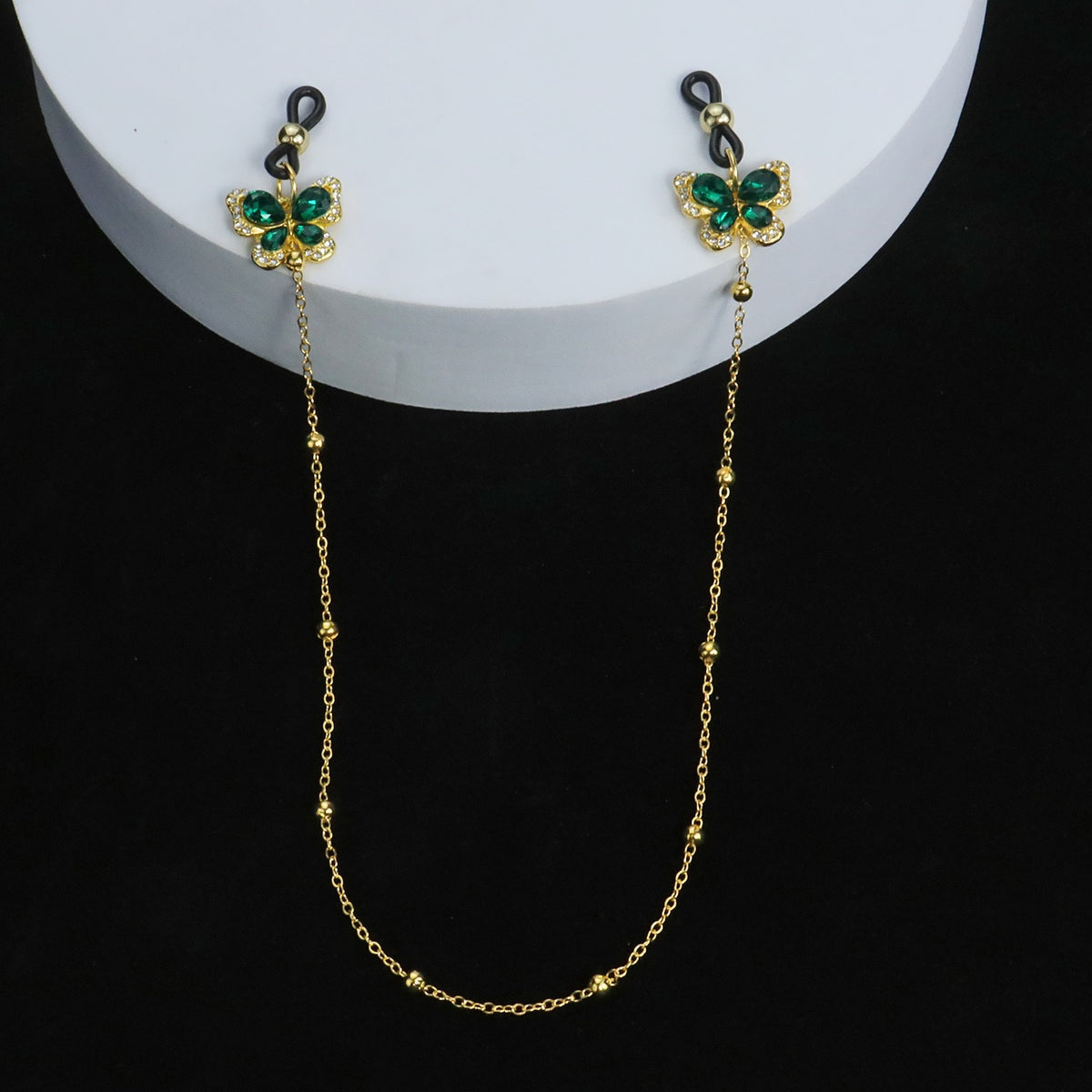 Gothic Green Crystal Butterfly Bell Chain Pendant - Clip Attachment product view 3 | Blackyyds