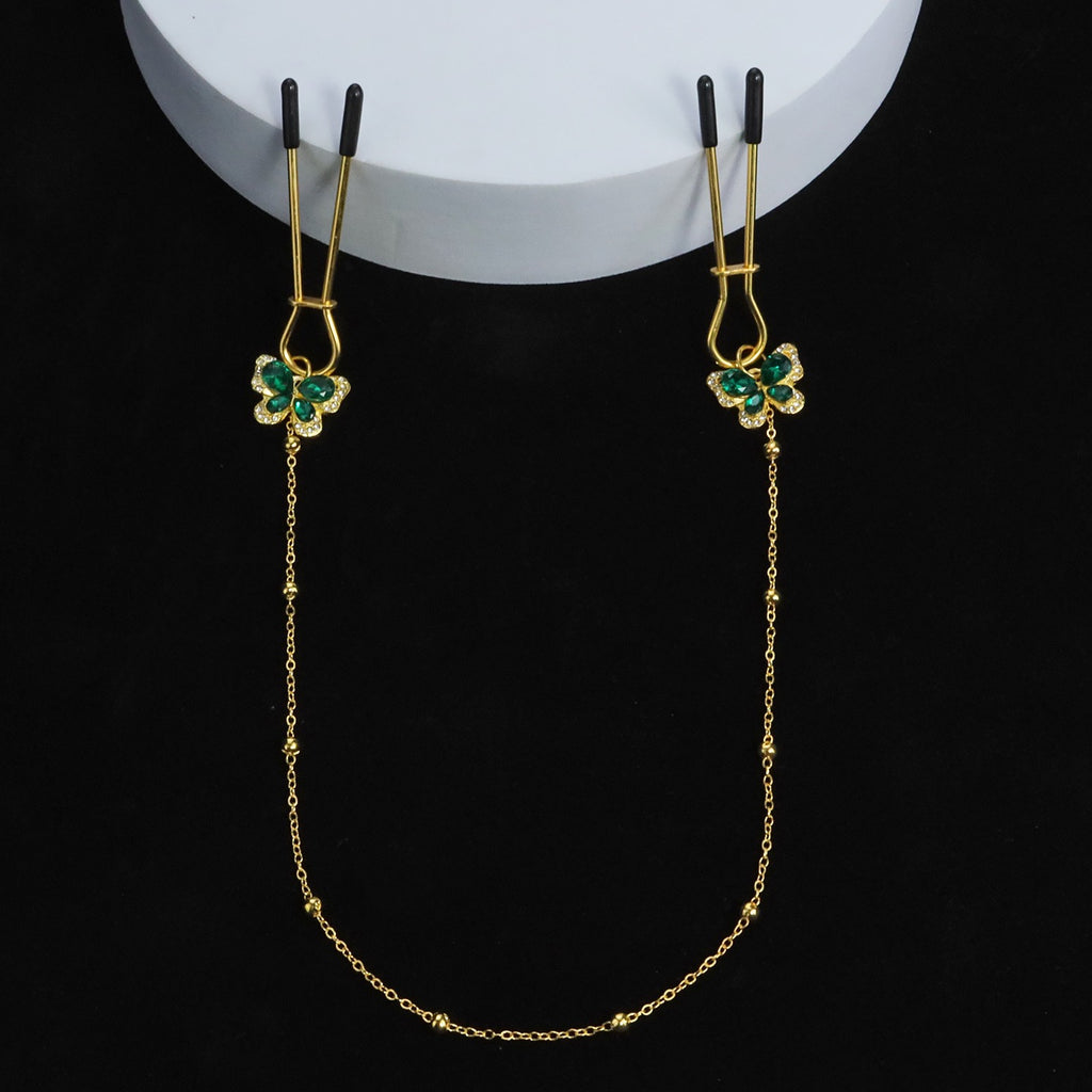 Gothic Green Crystal Butterfly Bell Chain Pendant - Clip Attachment gothic jewelry product view 4 | Blackyyds
