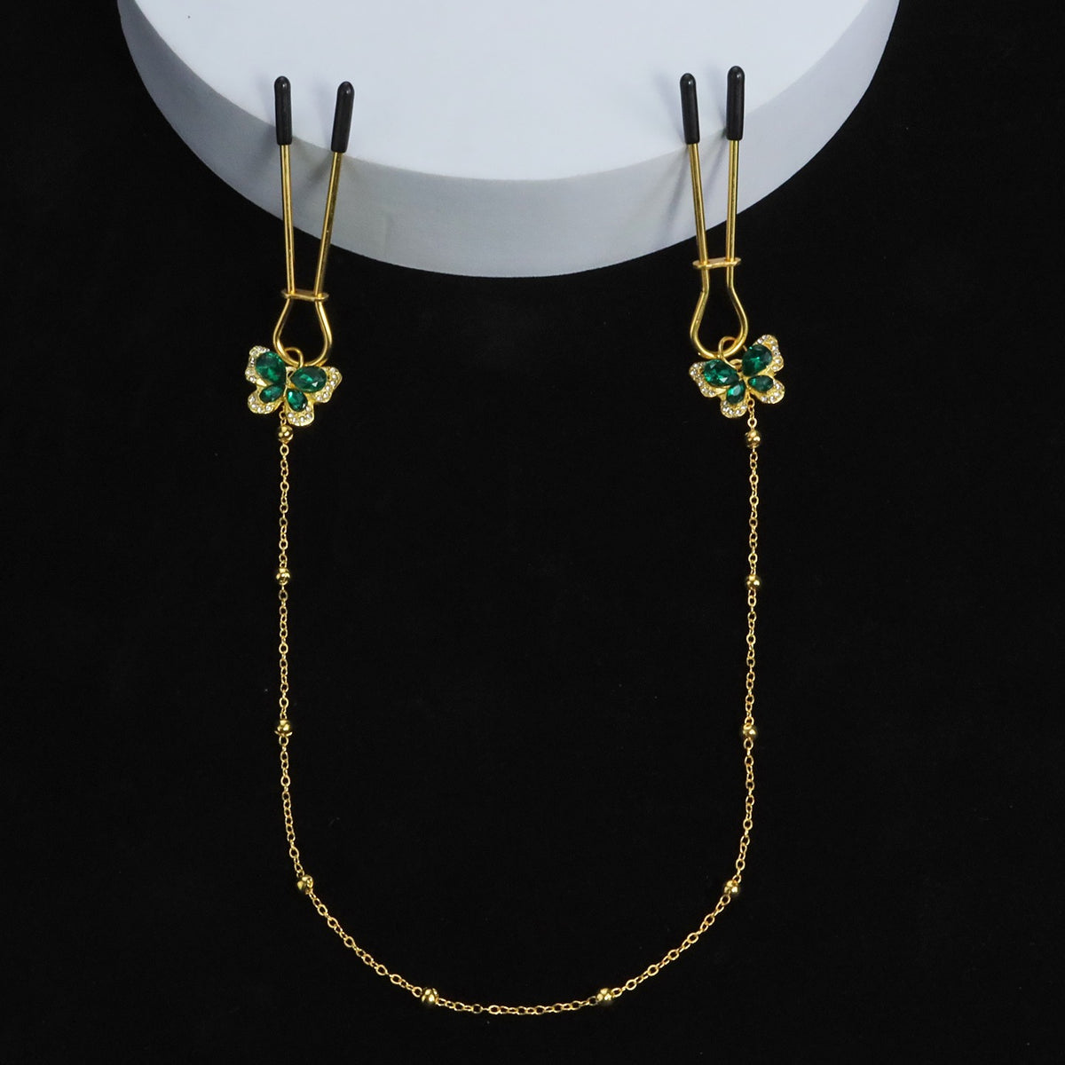 Gothic Green Crystal Butterfly Bell Chain Pendant - Clip Attachment gothic jewelry product view 4 | Blackyyds