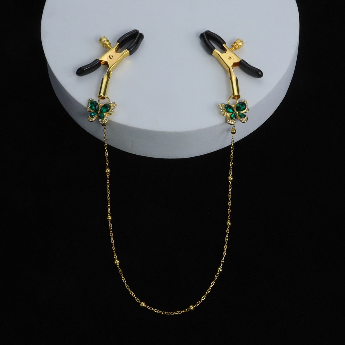 Gothic Green Crystal Butterfly Bell Chain Pendant - Clip Attachment product view 5 | Blackyyds