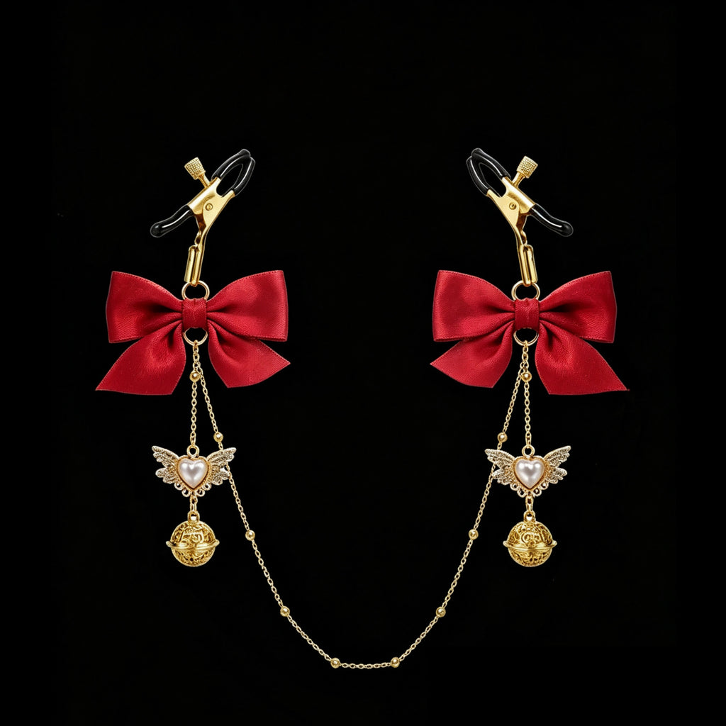 Gothic Heart Angel Bell Pendant - Multi-Color Elastic Band Style close-up detail | Blackyyds