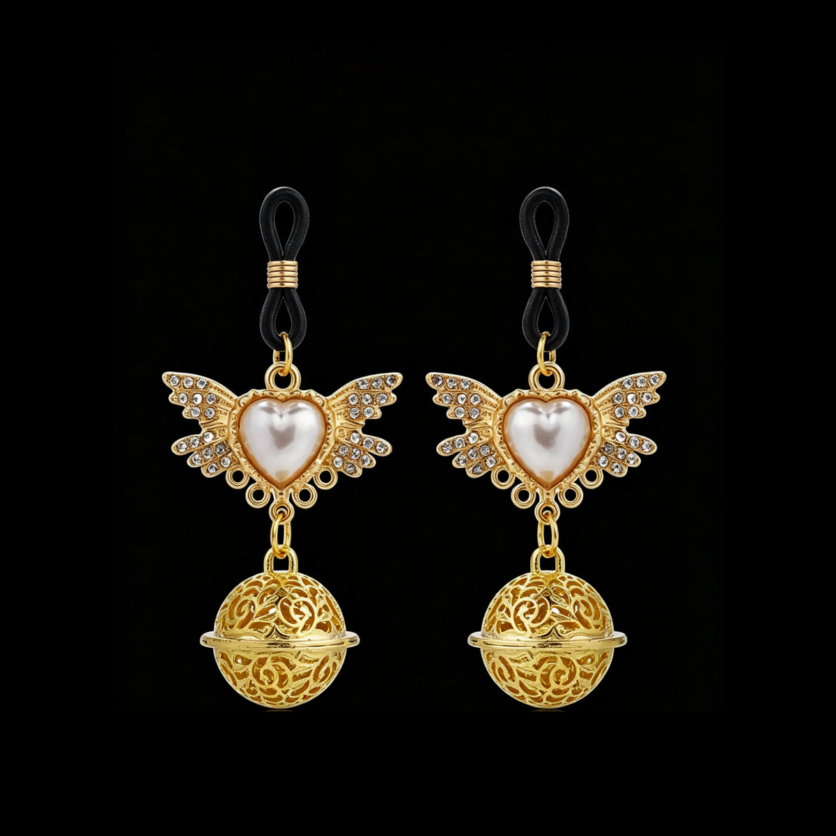 Gothic Heart Angel Bell Pendant - Red-and-Gold Clip Attachment close-up detail | Blackyyds