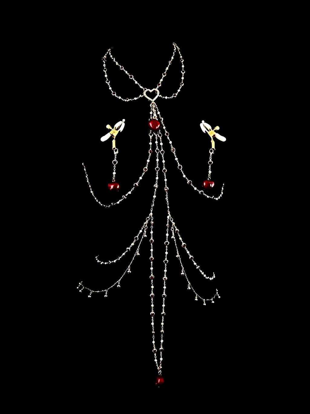 Gothic Heart Bell Pendant - Red with Body Chain - gothic choker | Blackyyds
