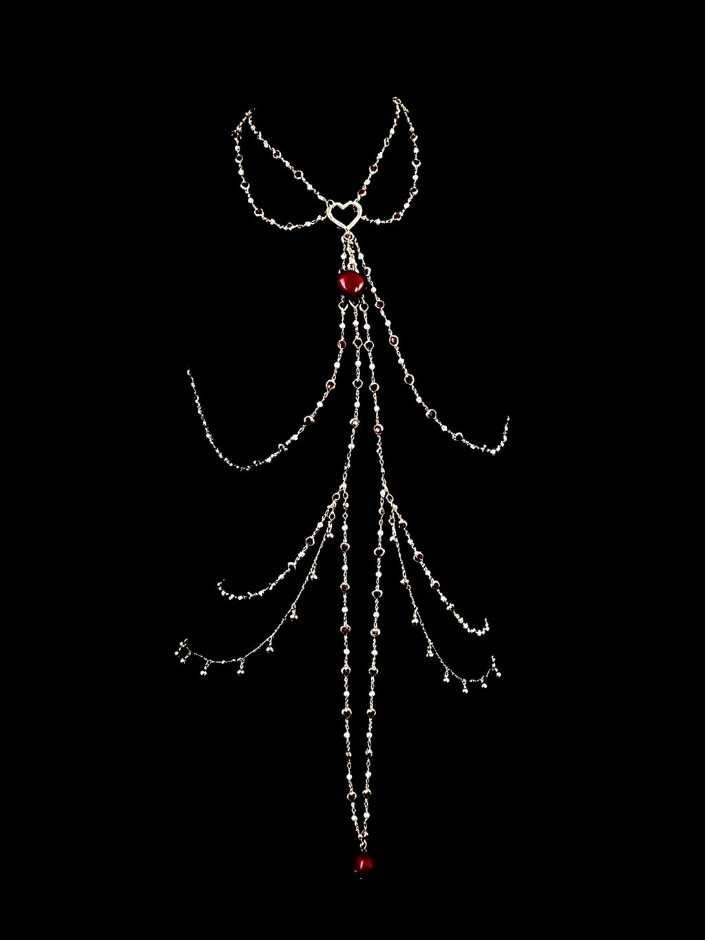 Gothic Heart Bell Pendant - Red with Body Chain close-up detail | Blackyyds