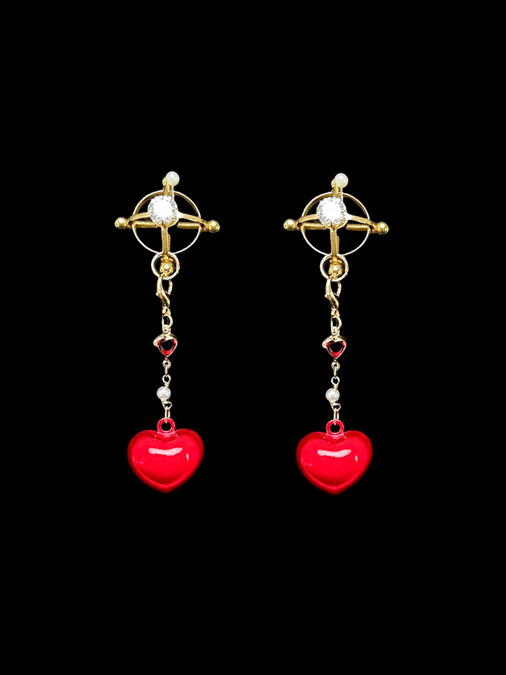 Gothic Heart Bell Pendant - Red with Body Chain angle view | Blackyyds