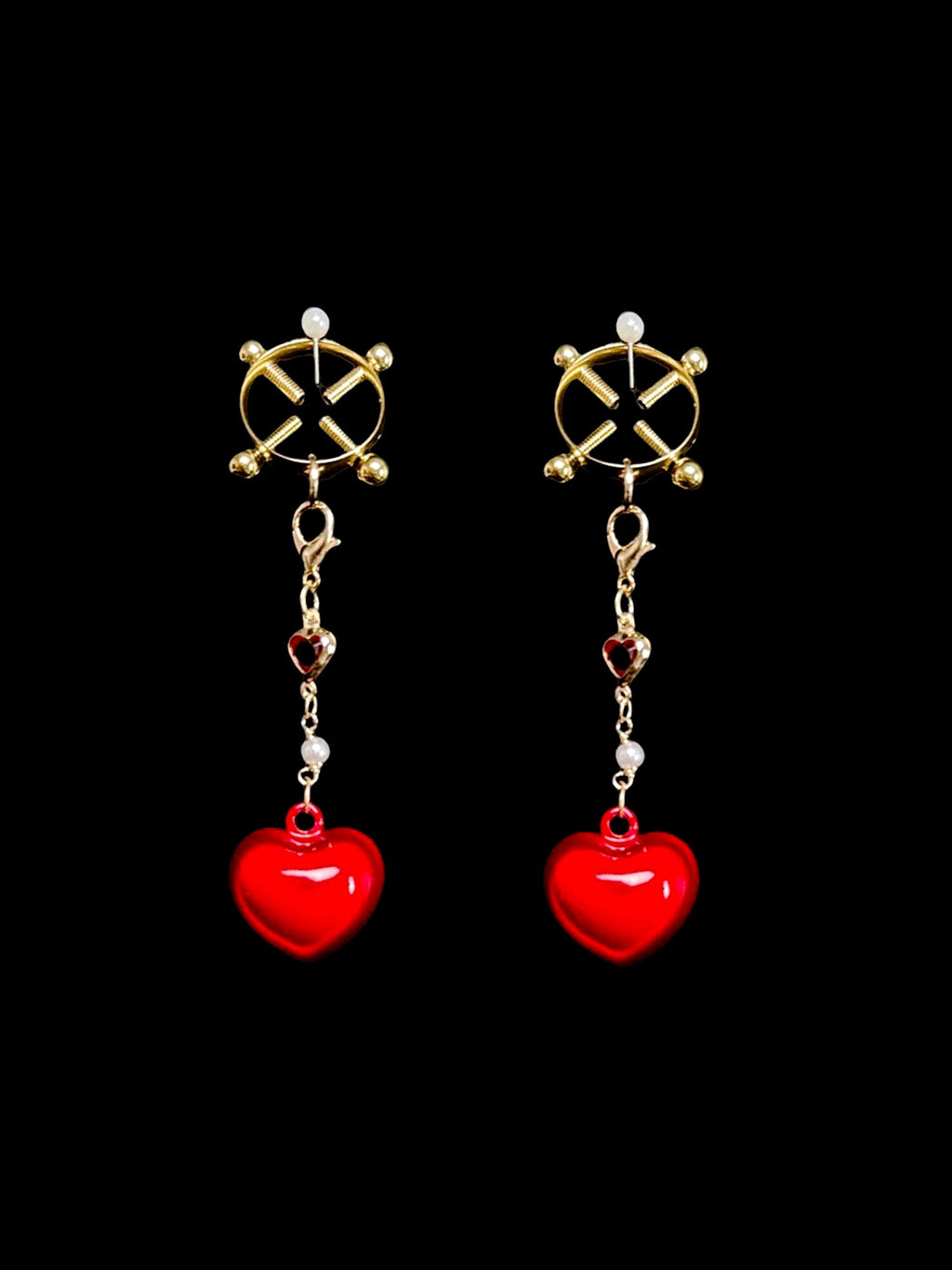 Gothic Heart Bell Pendant - Red with Body Chain belly chain detail shot | Blackyyds