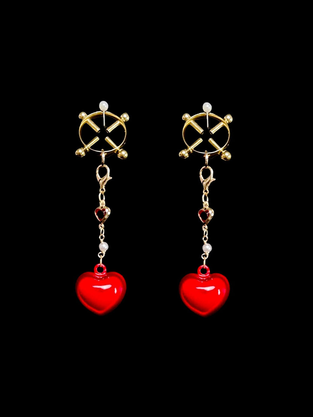 red bell heart body chain clasp detail | Blackyyds