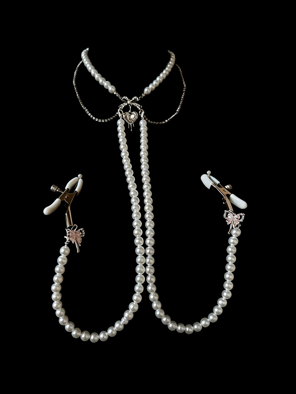 Gothic Heart Choker - Pearl with Body Chain | Blackyyds