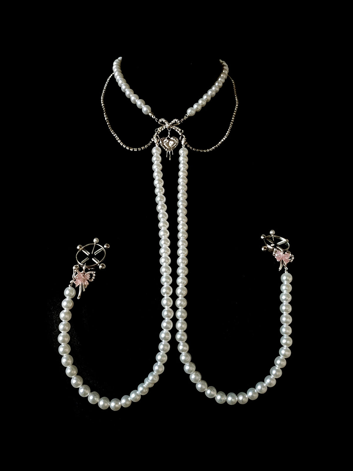Gothic Heart Choker - Pearl with Body Chain product view 2 | Blackyyds