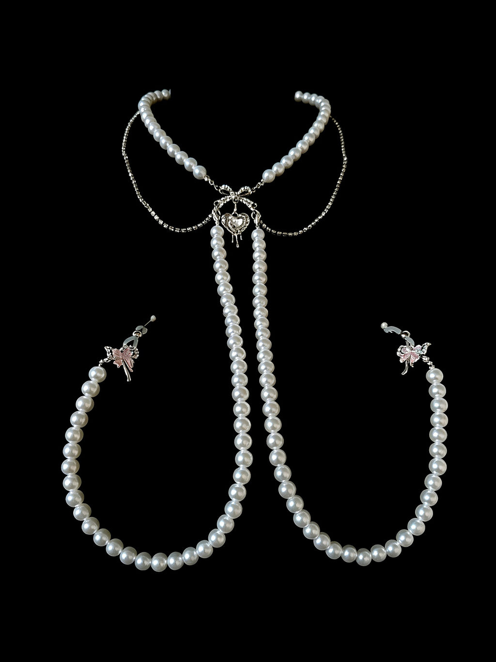 Gothic Heart Choker - Pearl with Body Chain angle view | Blackyyds