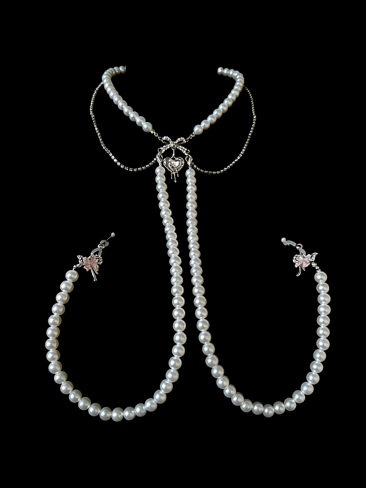 Gothic Heart Choker - Pearl with Body Chain angle view | Blackyyds
