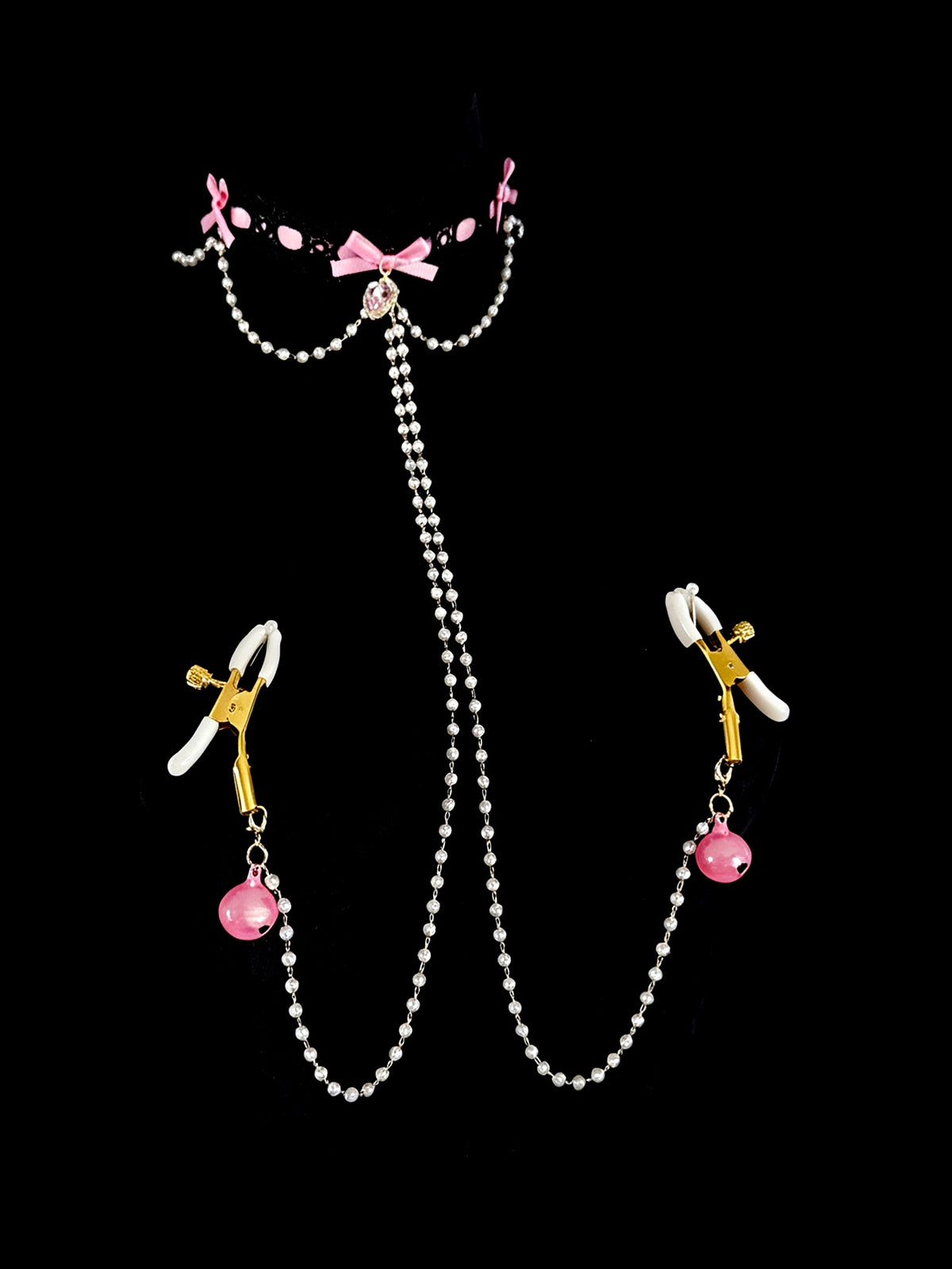 Gothic Lace Choker - Black-and-Pink with Body Chain | Blackyyds