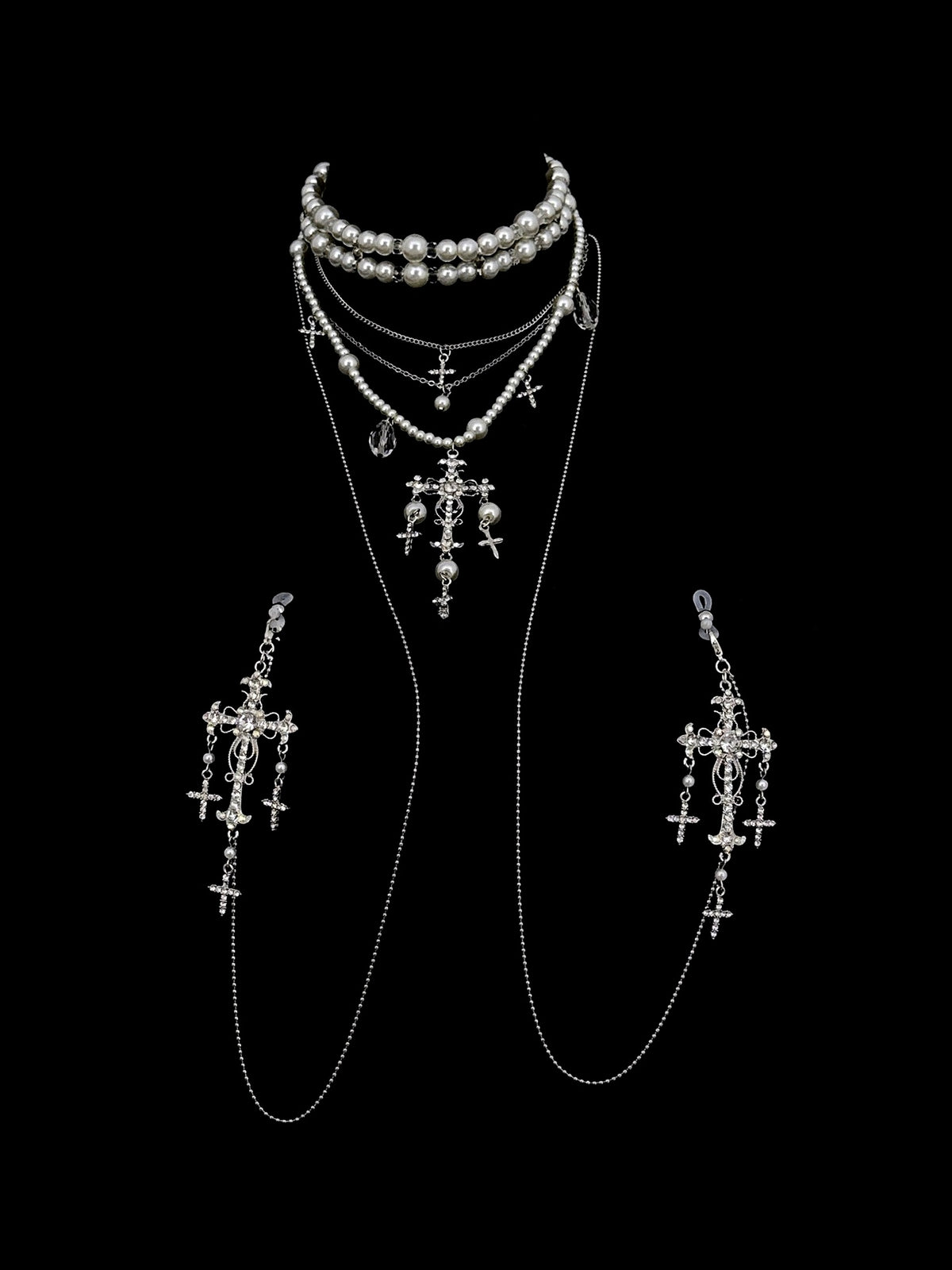 Gothic Layered Choker - Pearl with Body Chain | Blackyyds