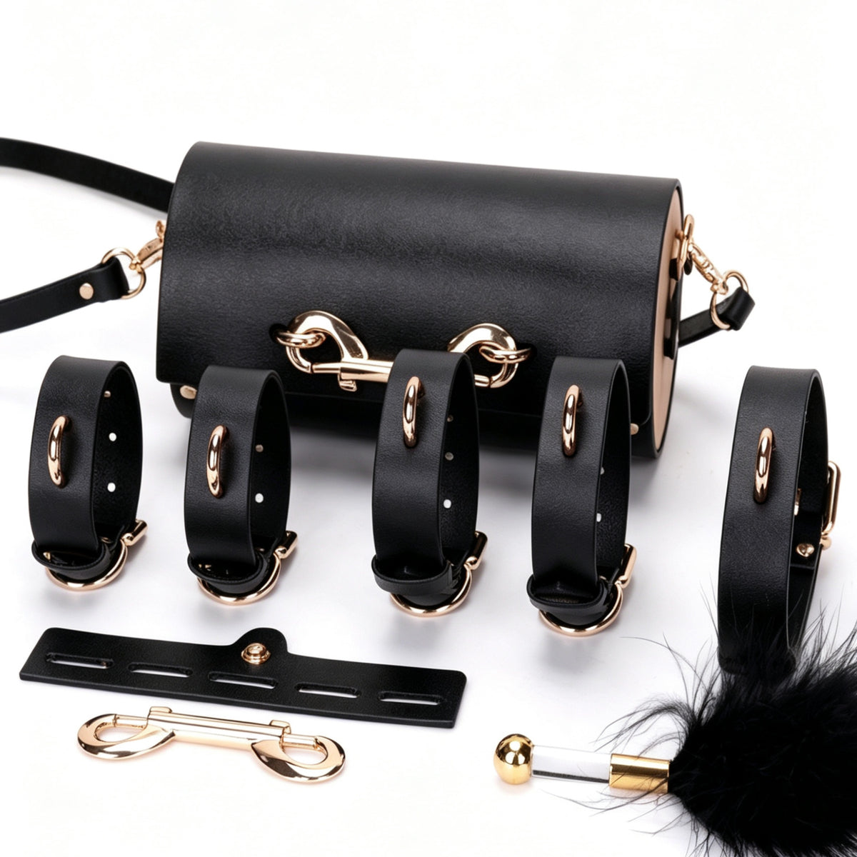 Gothic Leather Cuff Choker Bracelet Set - 8-Piece Black-and-Red close-up detail | Blackyyds