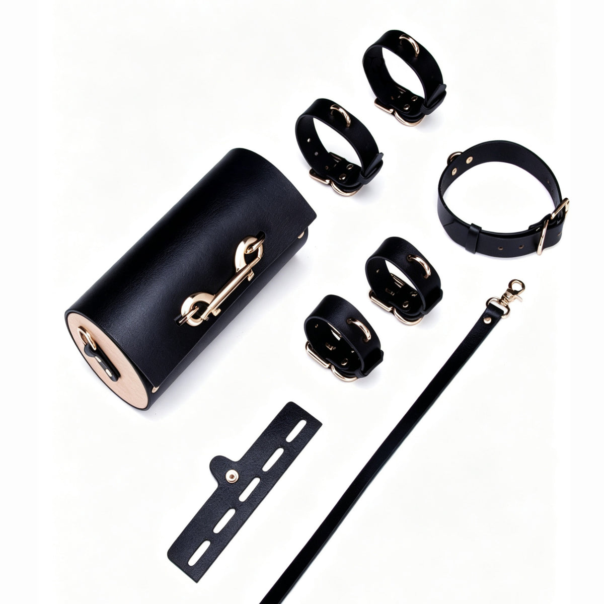 Gothic Leather Cuff Choker Bracelet Set - 8-Piece Black-and-Red angle view | Blackyyds