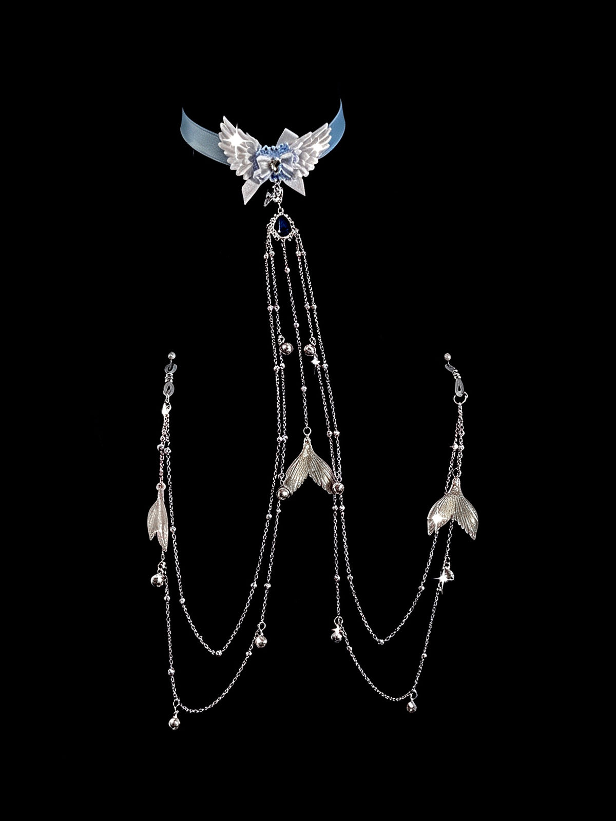Gothic Mermaid Tail Wing Choker - with Body Chain close-up detail | Blackyyds