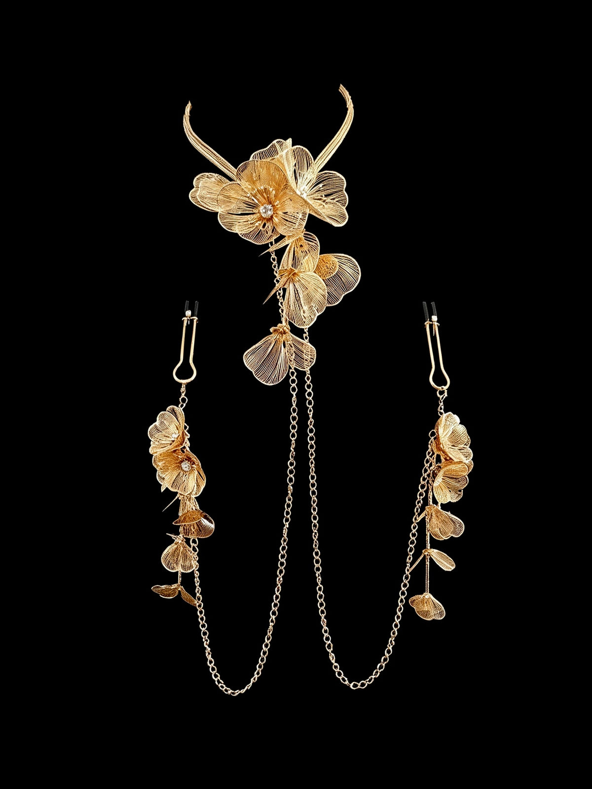 Gothic Oversized Flower Pendant - with Body Chain angle view | Blackyyds