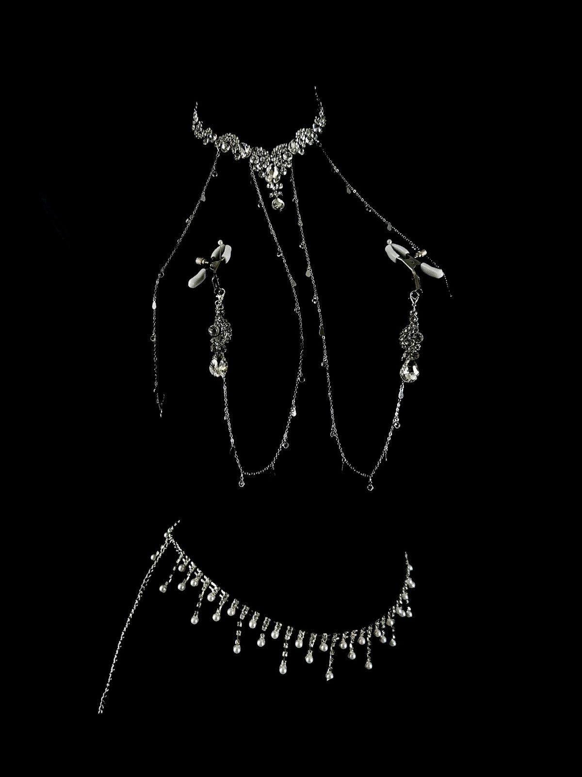 Gothic Pavé Rhinestone Choker - with Body Chain | Blackyyds