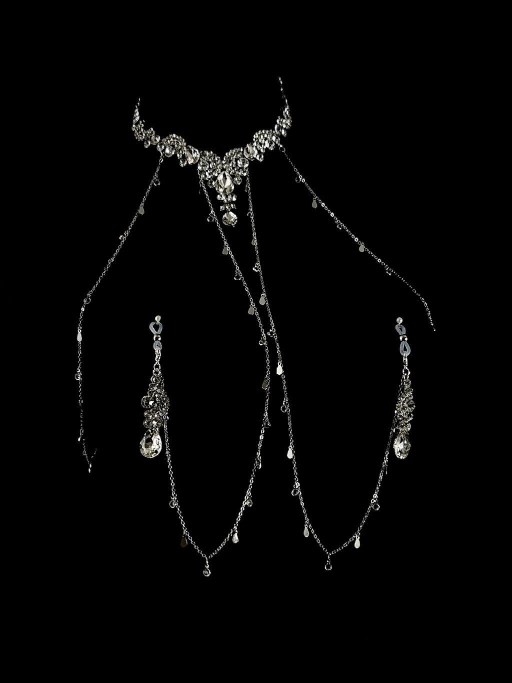 Gothic Pavé Rhinestone Choker - with Body Chain close-up detail | Blackyyds