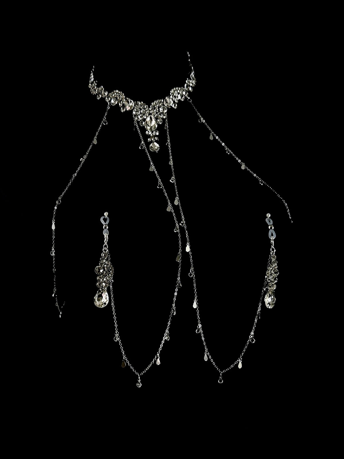Gothic Pavé Rhinestone Choker - with Body Chain close-up detail | Blackyyds