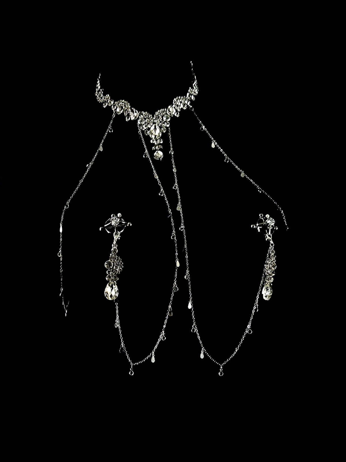 Gothic Pavé Rhinestone Choker - with Body Chain angle view | Blackyyds