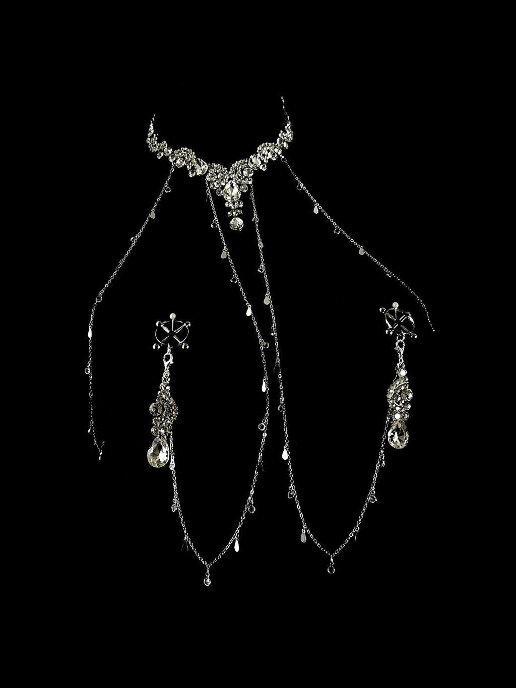 Gothic Pavé Rhinestone Choker - with Body Chain belly chain detail shot | Blackyyds