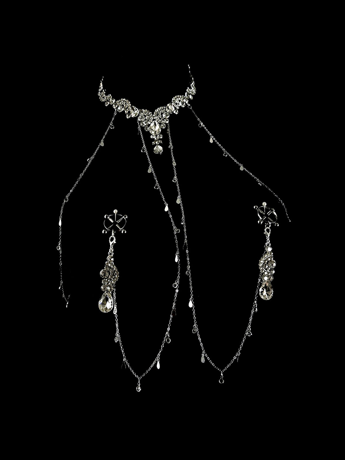 Gothic Pavé Rhinestone Choker - with Body Chain belly chain detail shot | Blackyyds
