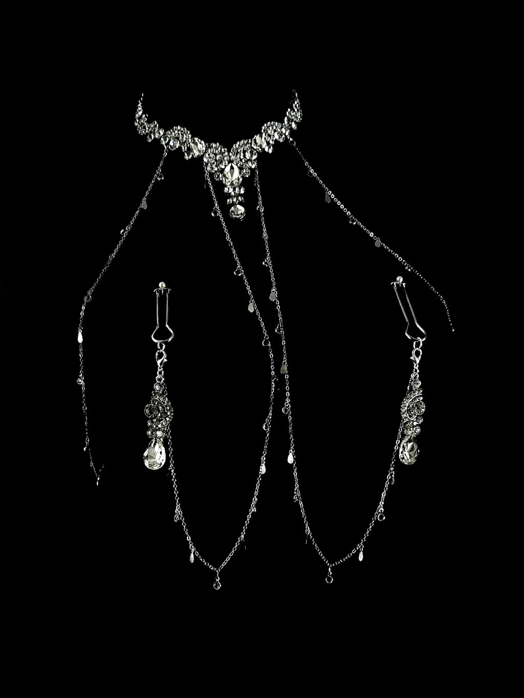 Gothic Pavé Rhinestone Choker - with Body Chain product view 3 | Blackyyds