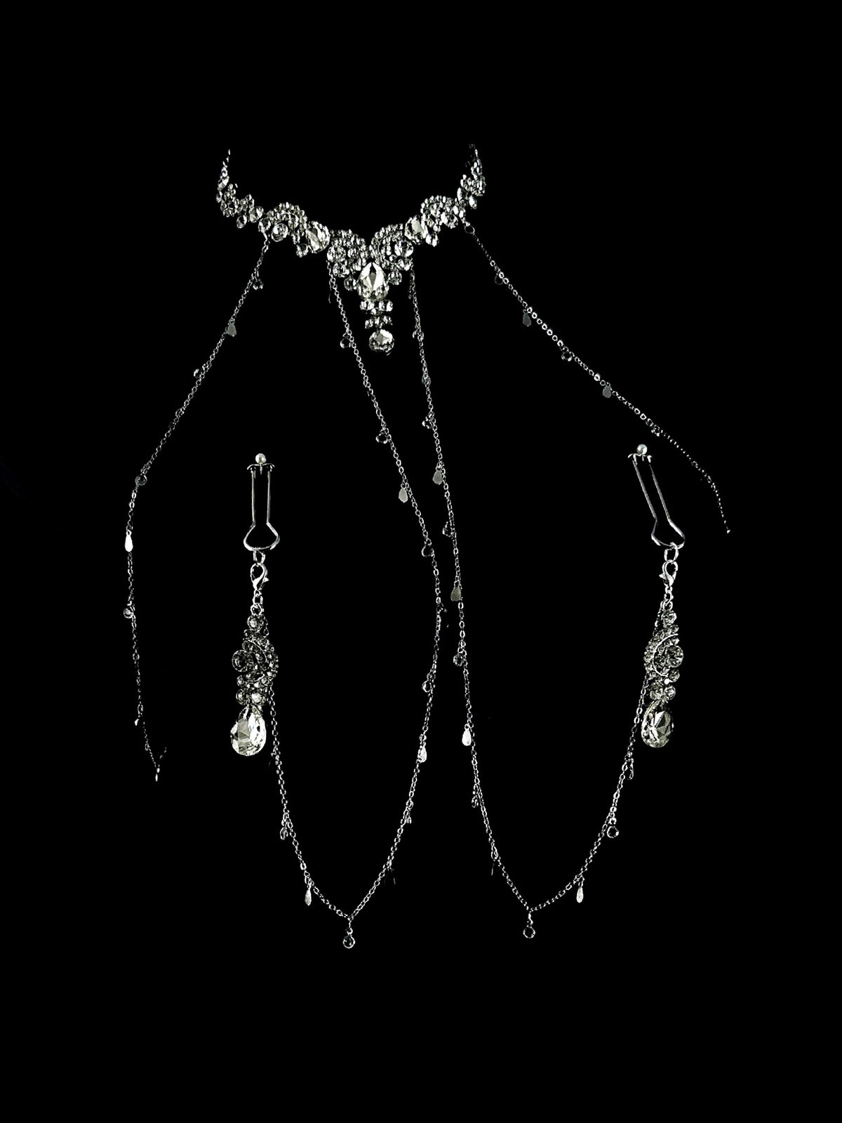 Gothic Pavé Rhinestone Choker - with Body Chain product view 3 | Blackyyds