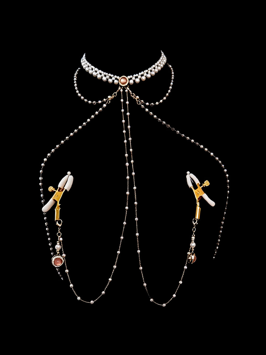 Gothic Pearl Choker - Rhinestone with Body Chain product view 3 | Blackyyds