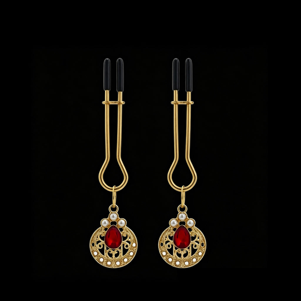 Gothic Pendant - Red-and-Gold Clip Attachment - gothic necklace | Blackyyds