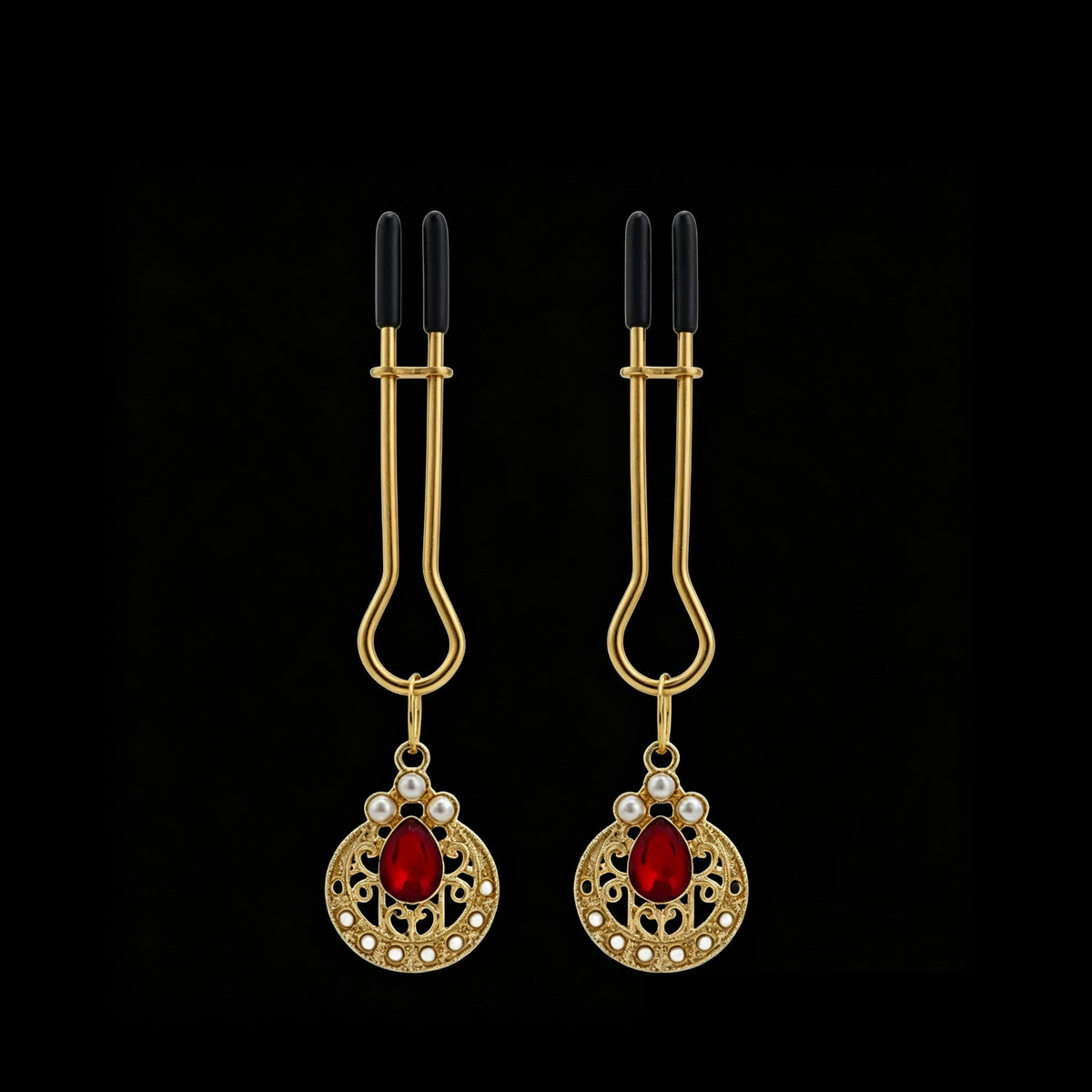 Gothic Pendant - Red-and-Gold Clip Attachment - gothic necklace | Blackyyds
