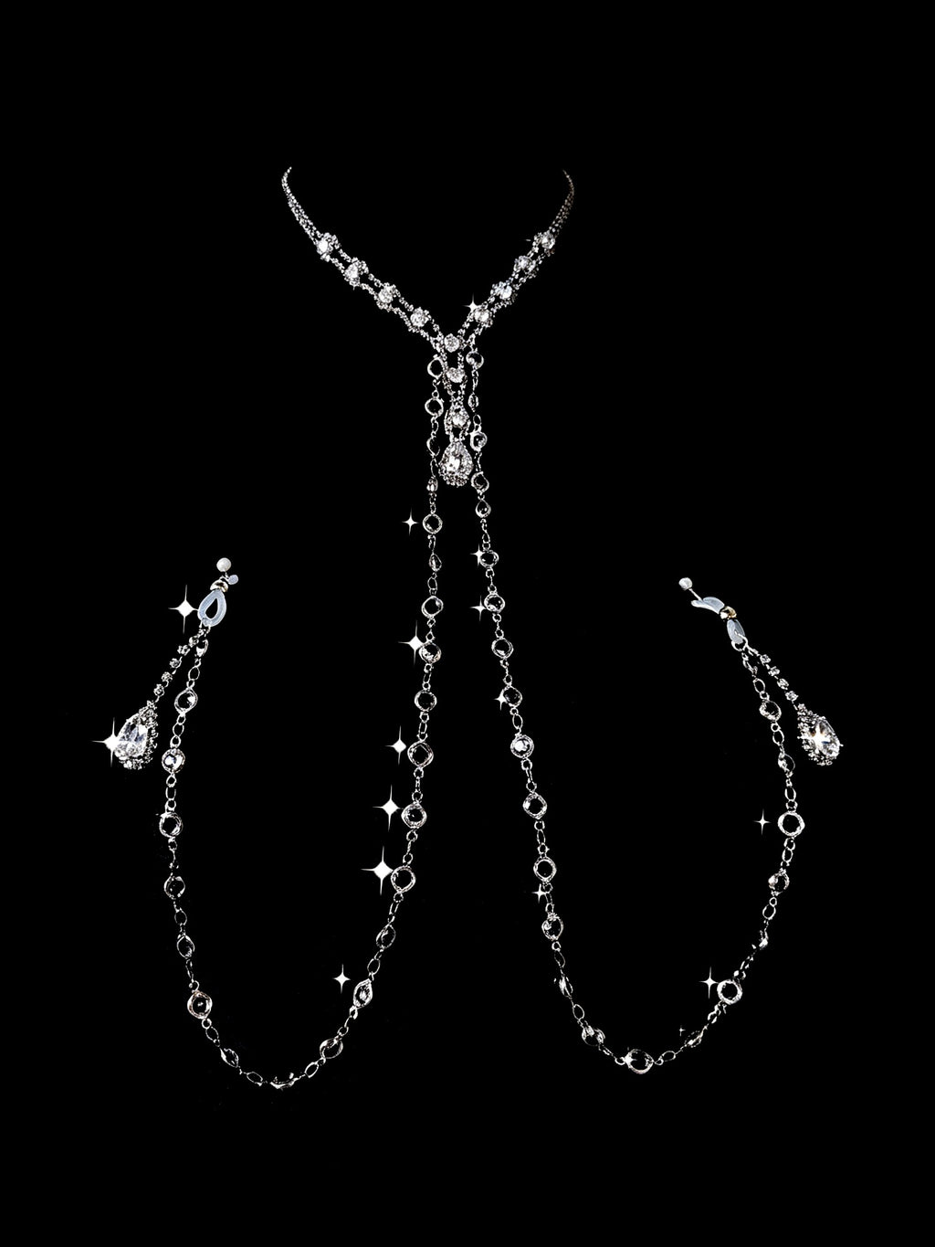 Gothic Rhinestone Choker - with Body Chain close-up detail | Blackyyds
