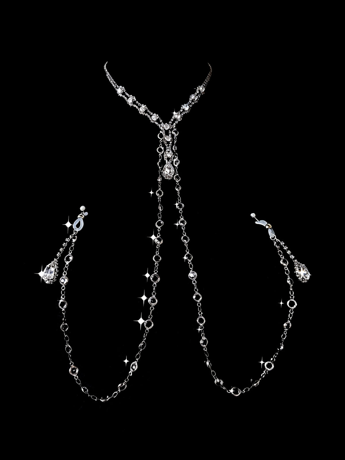 Gothic Rhinestone Choker - with Body Chain close-up detail | Blackyyds