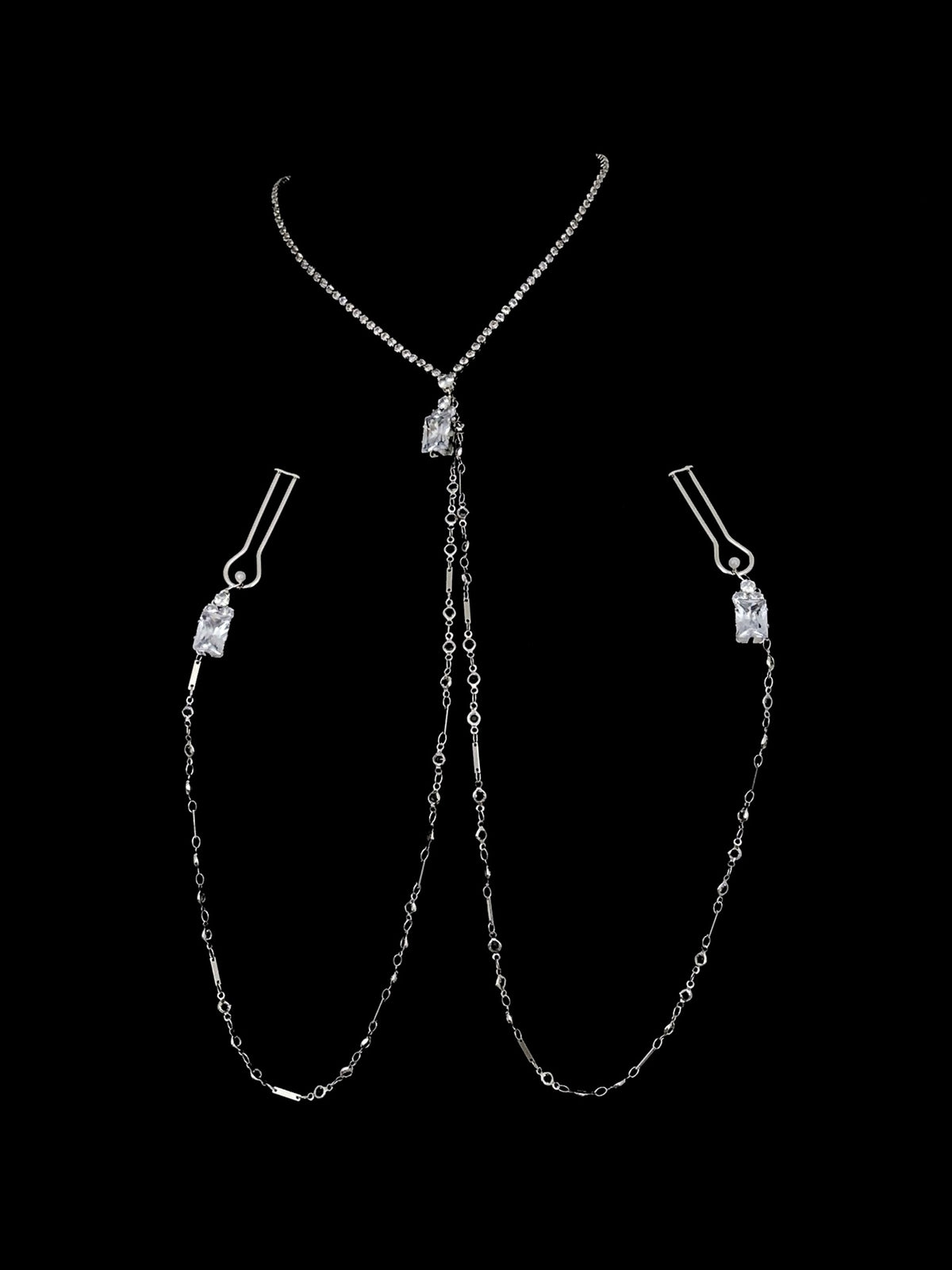 Gothic Rhinestone Choker - with Body Chain angle view | Blackyyds