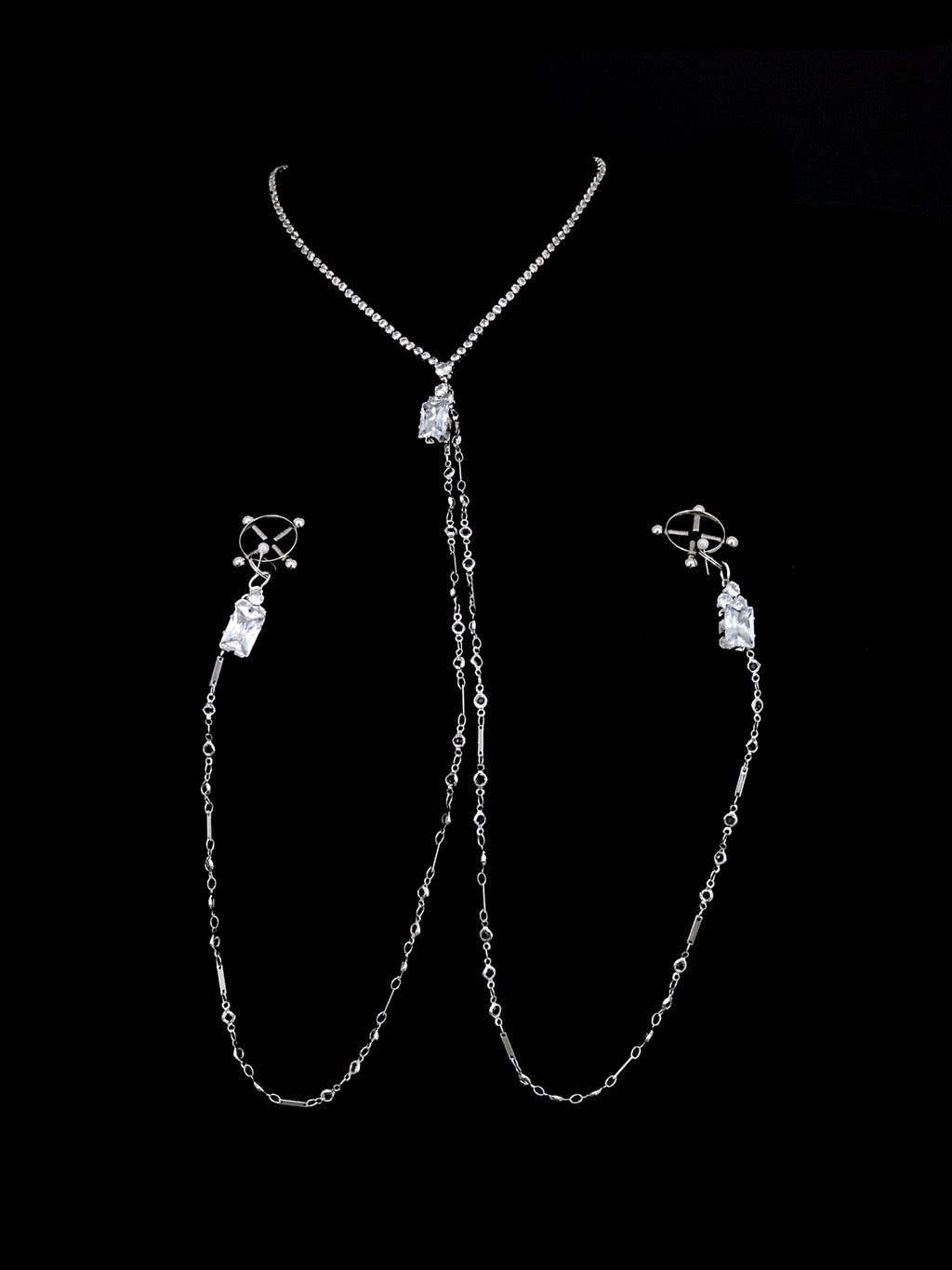 Gothic Rhinestone Choker - with Body Chain belly chain detail shot | Blackyyds