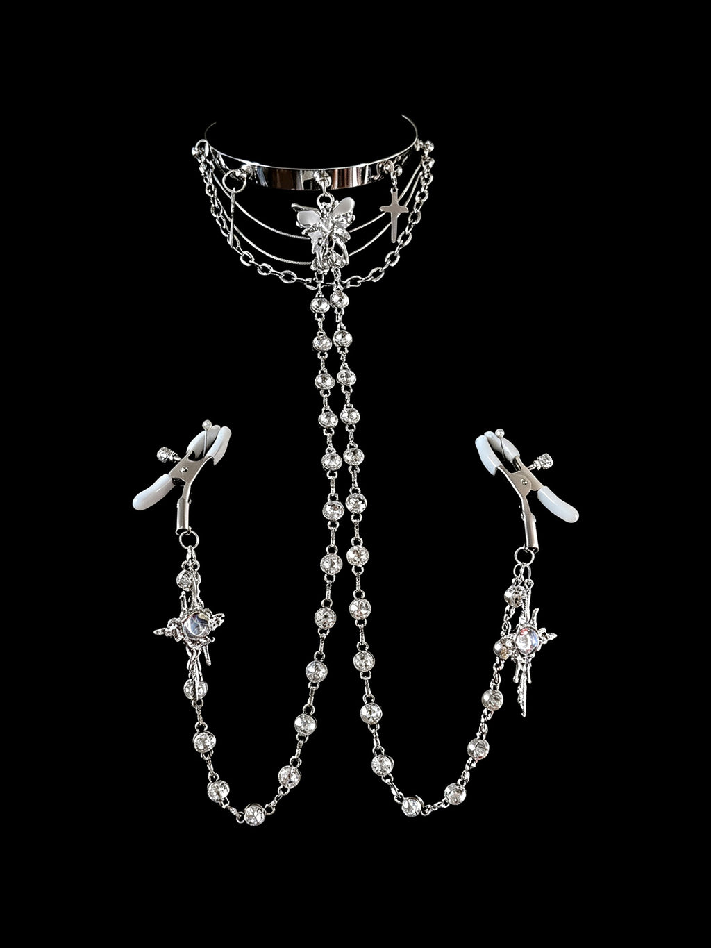 Gothic Rhinestone Choker - with Clip Body Chain | Blackyyds