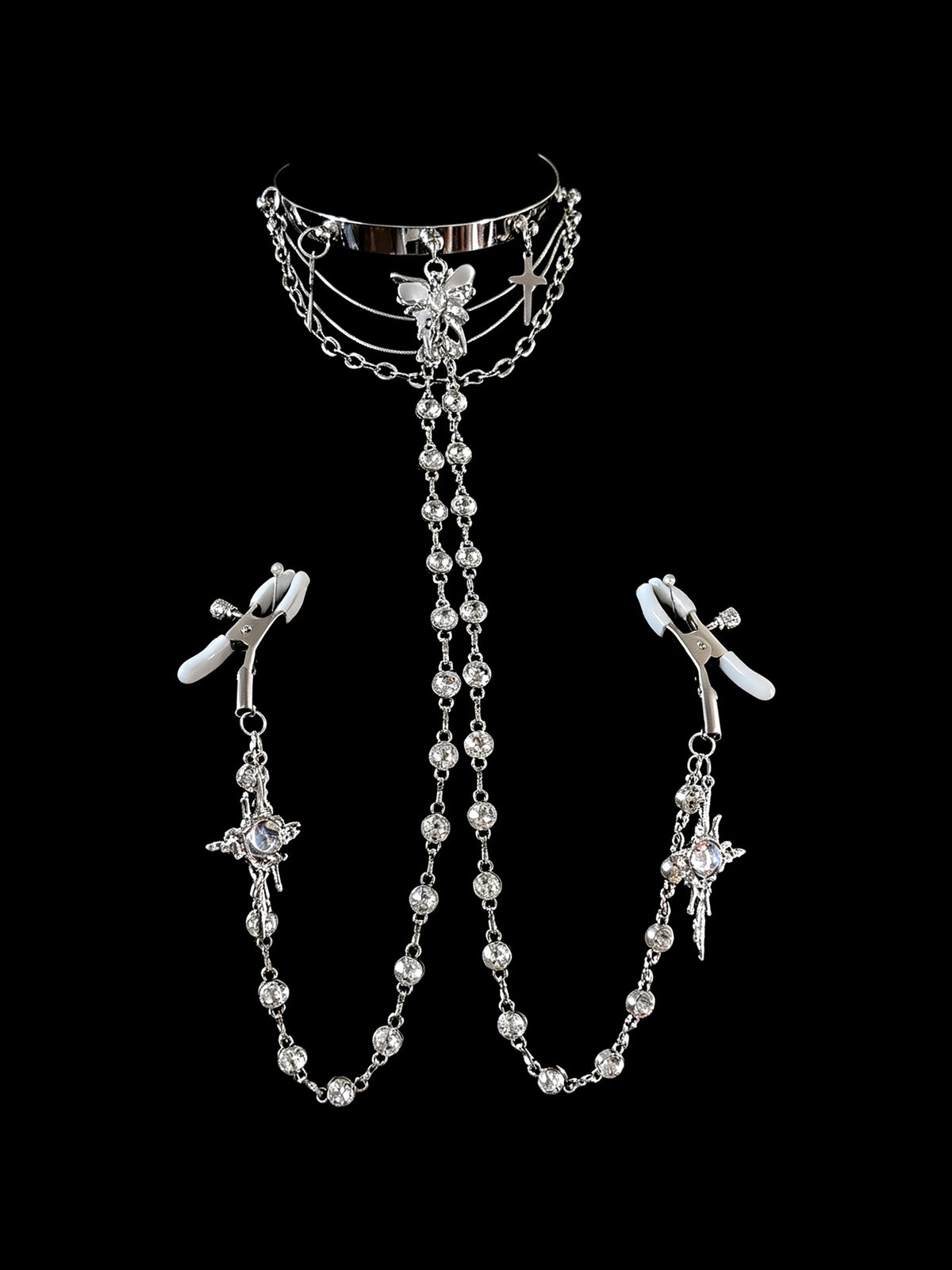 Gothic Rhinestone Choker - with Clip Body Chain | Blackyyds
