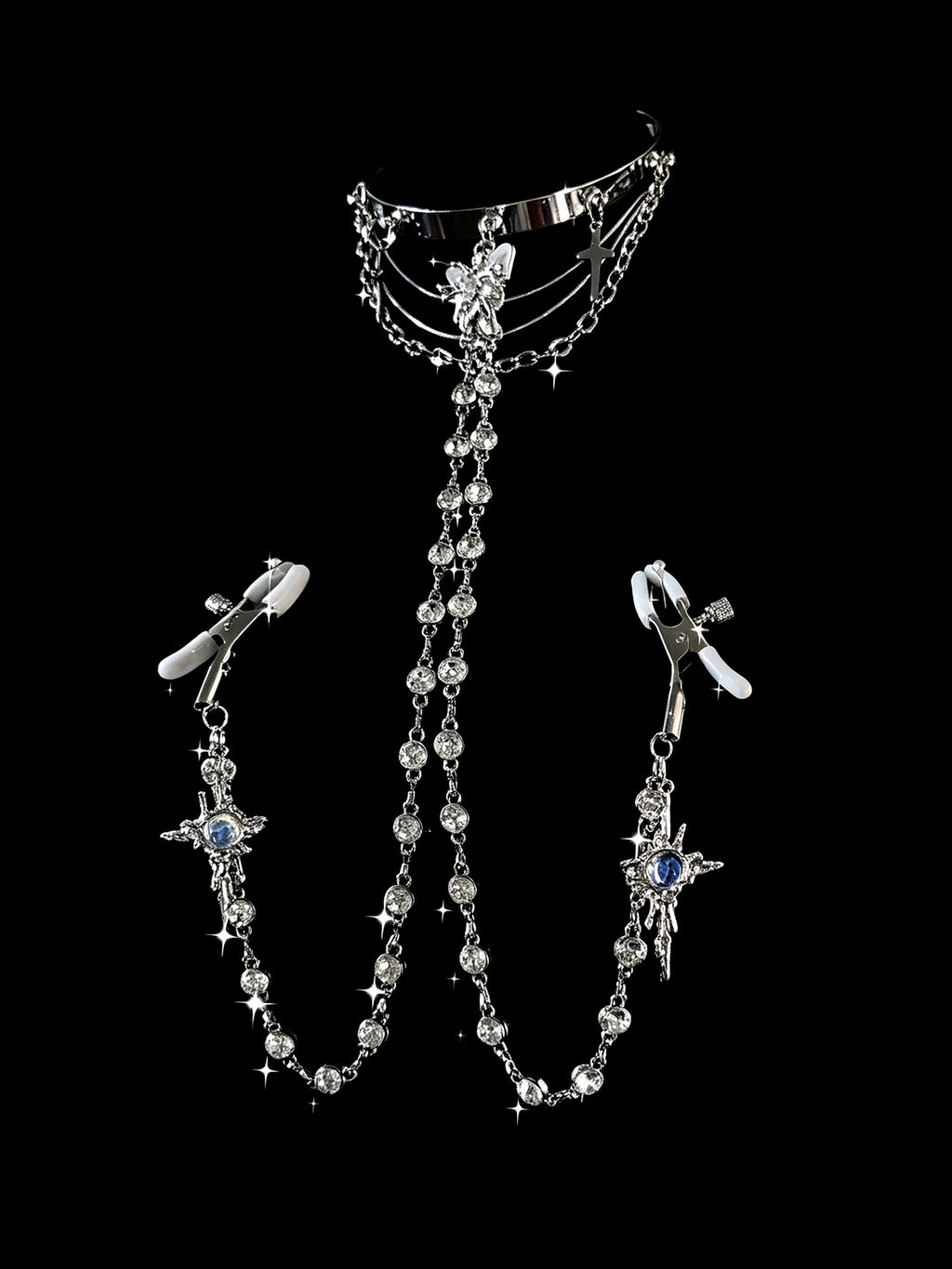 Gothic Rhinestone Choker - with Clip Body Chain close-up detail | Blackyyds