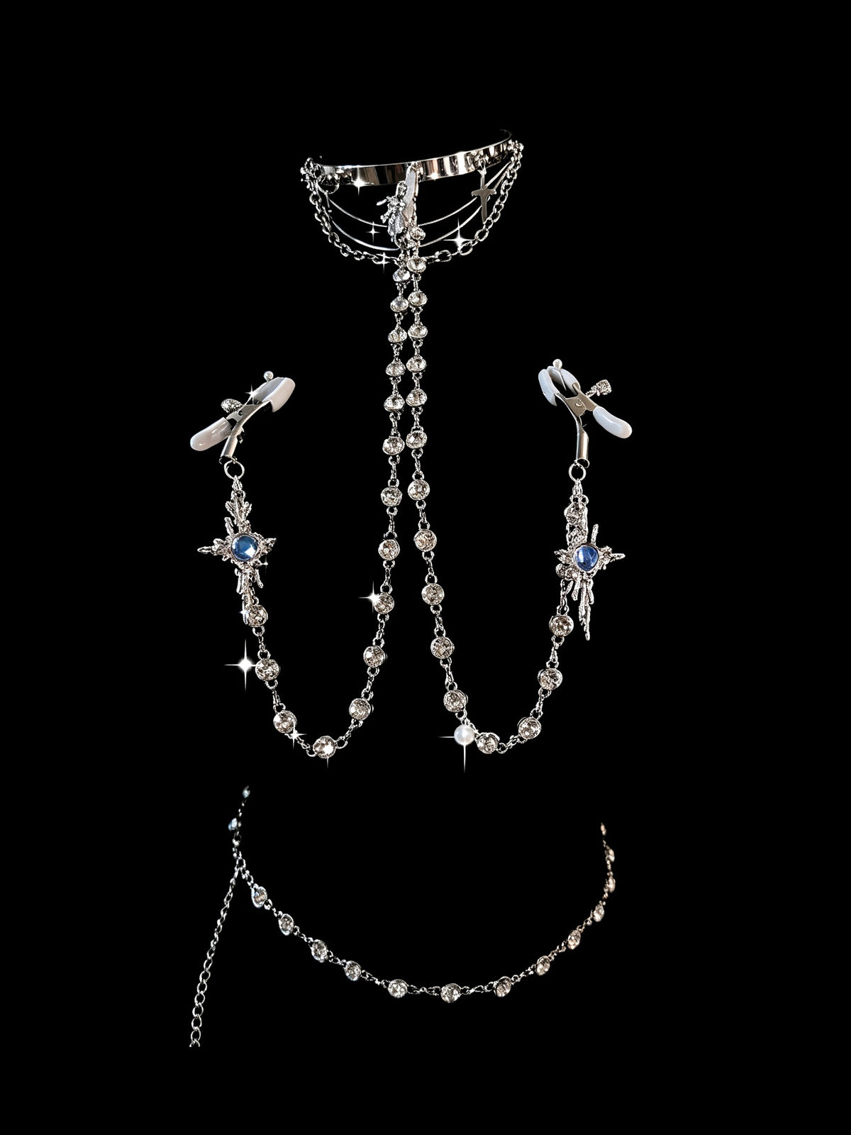 Gothic Rhinestone Choker - with Clip Body Chain product view 2 | Blackyyds