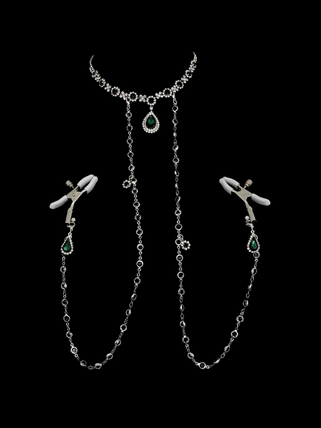 Gothic Rhinestone Choker - Green with Body Chain | Blackyyds